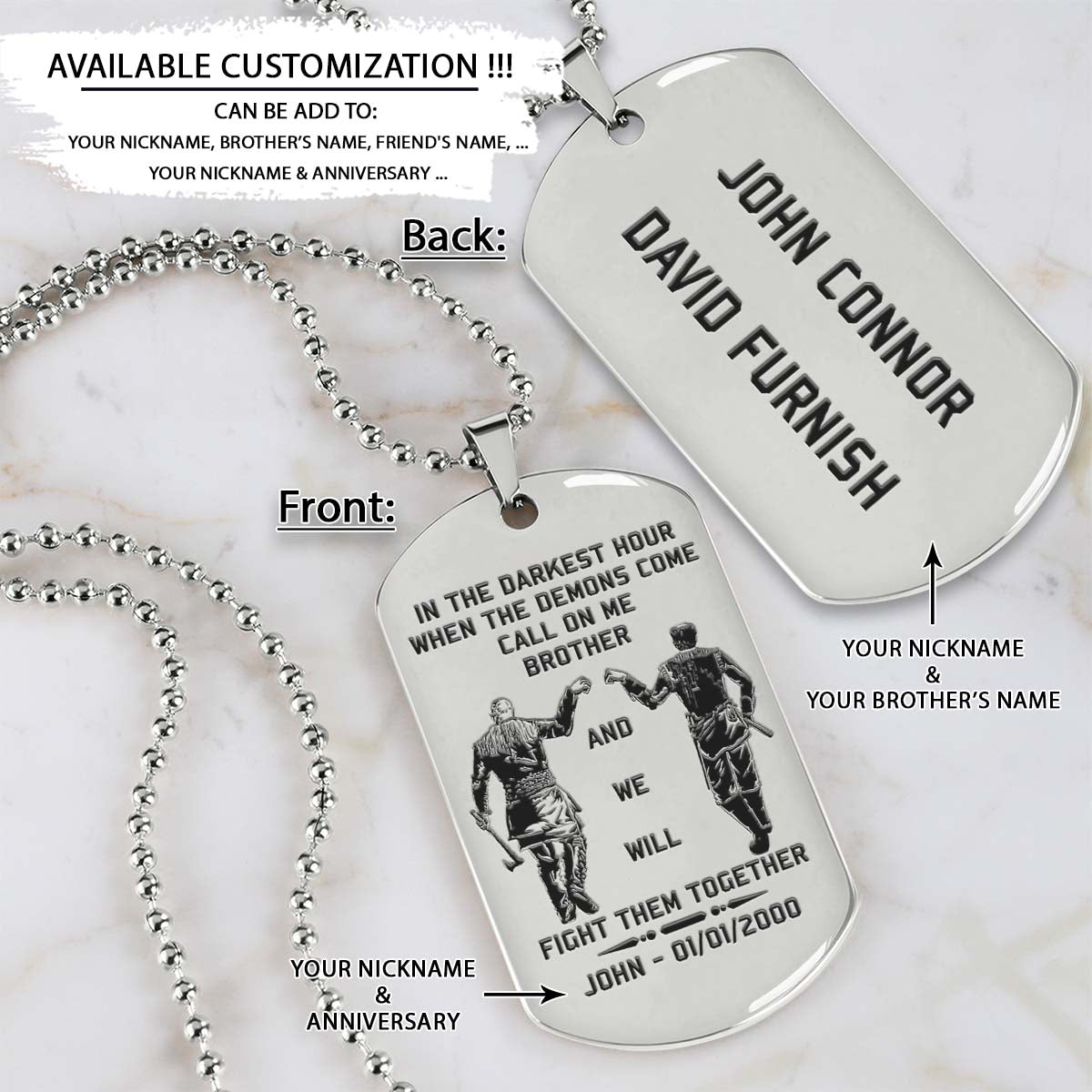 Viking Dog Tag - Call On Me Brother - Ragnar Lothbrok - Floki - Valhalla - Norse - Scandinavian - Norse Mythology - Viking Necklace - Engrave Dog Tag