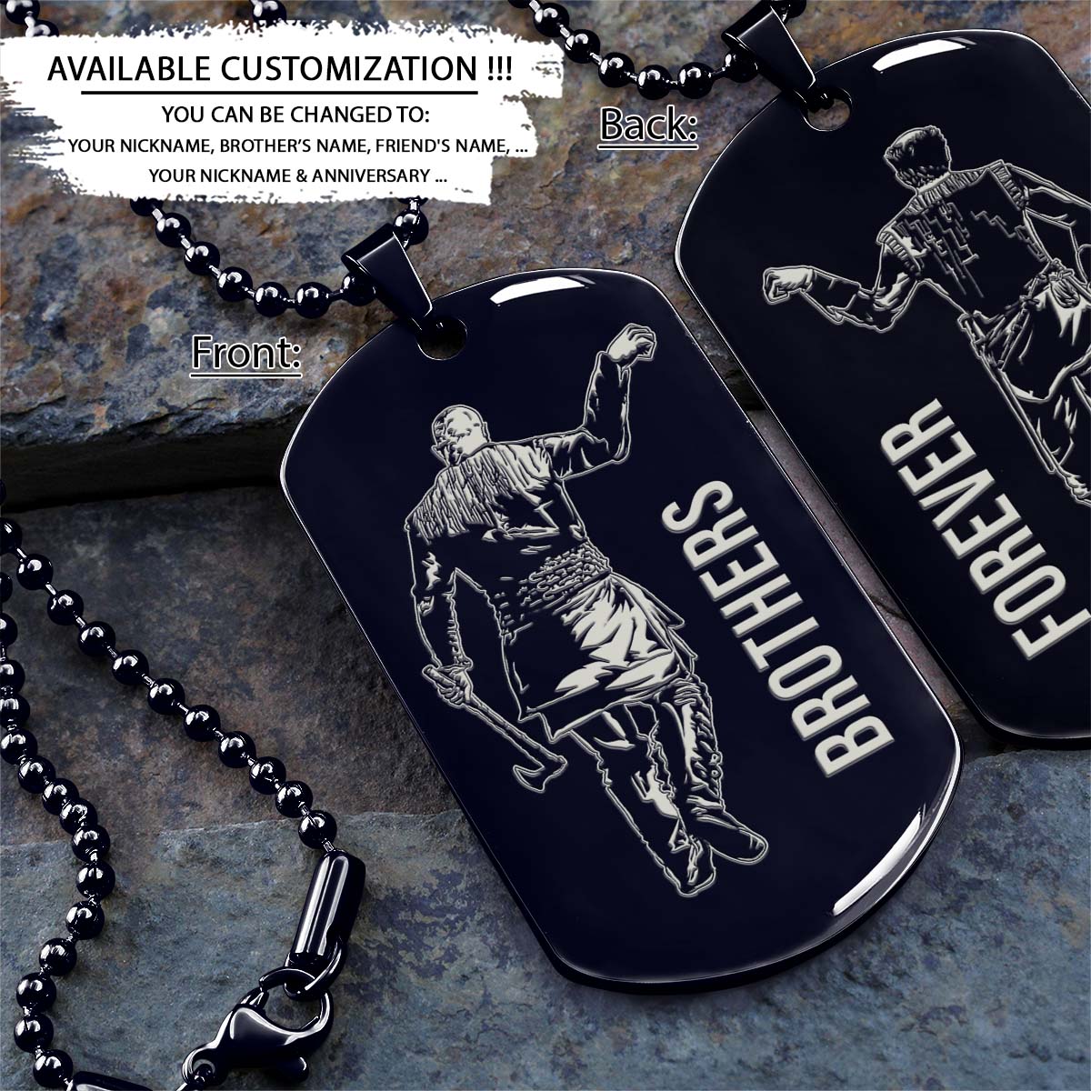 Viking Dog Tag - Brothers Forever - Ragnar Lothbrok - Floki - Valhalla - Norse Mythology - Scandinavian - Viking Necklace - Engrave Dog Tag