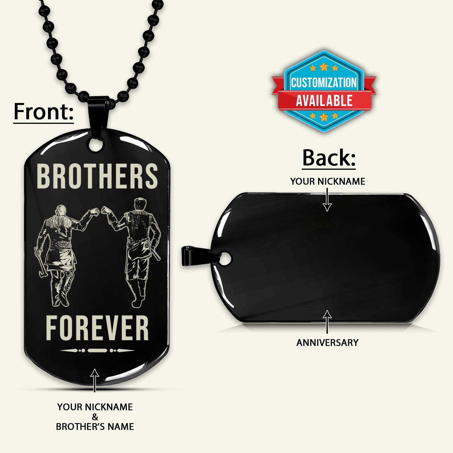 VKD023 - Brothers Forever - Ragnar Lothbrok - Floki - Vikings - Engrave Black Dog Tag