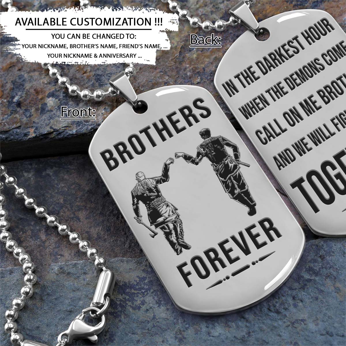 Viking Dog Tag - Brothers Forever - Call On Me Brother - Ragnar Lothbrok - Floki - Valhalla - Norse Mythology - Scandinavian - Viking Necklace - Engrave Dog Tag