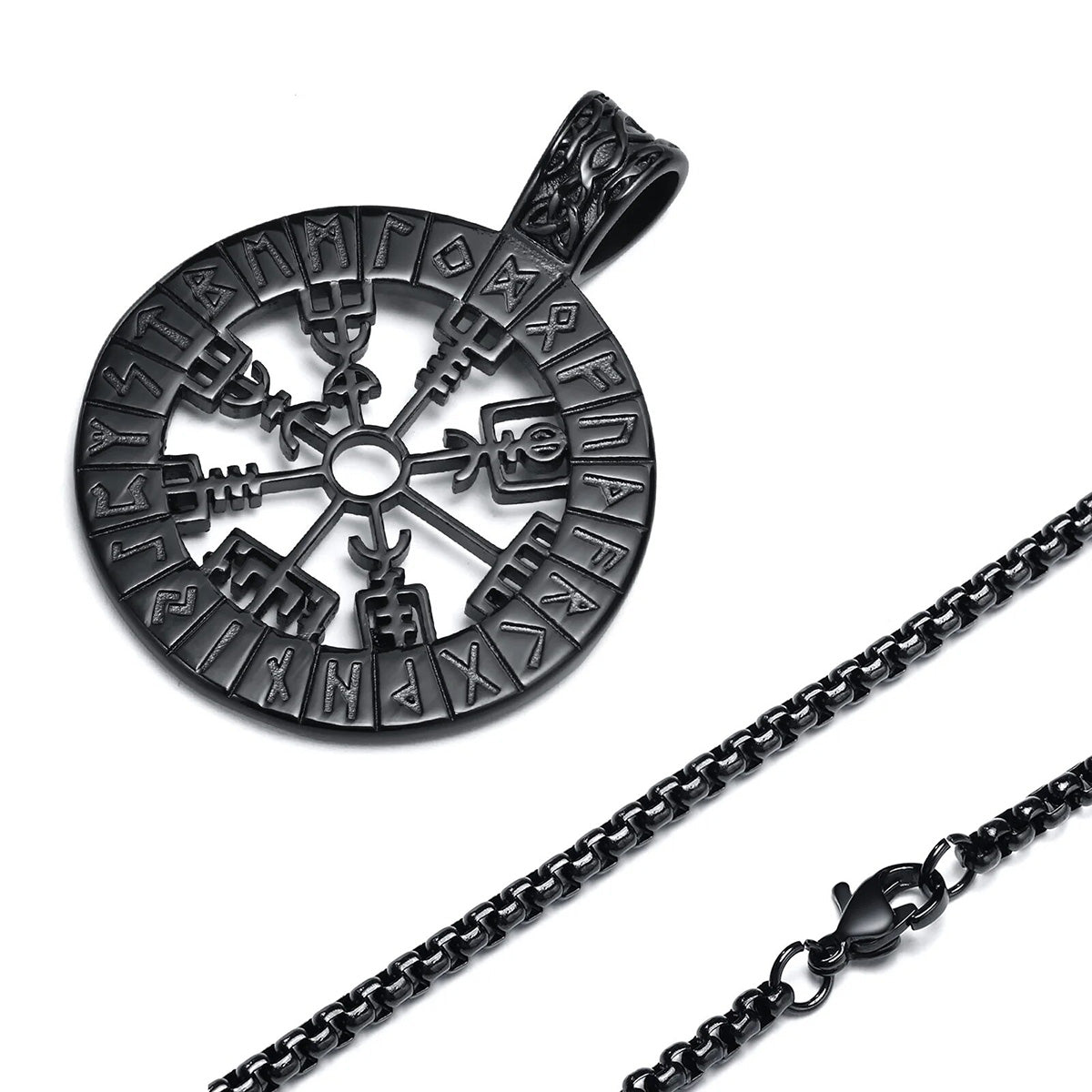 Viking - Viking Compass Necklaces for Men, Stainless Steel Viking - Hollow Sailing Guide Pendant with Box Chain, Nordic Vegvisir Rune Amulet