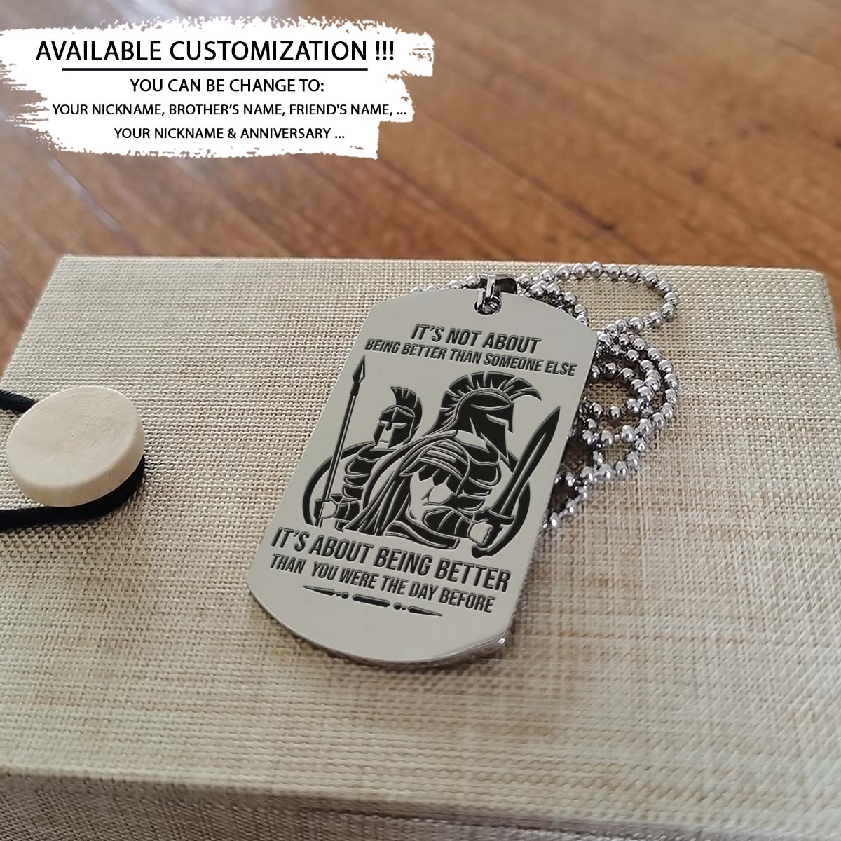 Spartan Dog Tag - Call On Me Brother - It's About Being Better Than You Were The Day Before - Spartan Warrior - Sparta - Leonidas - Gladiator - Spartan Necklace - Engrave Dog Tag