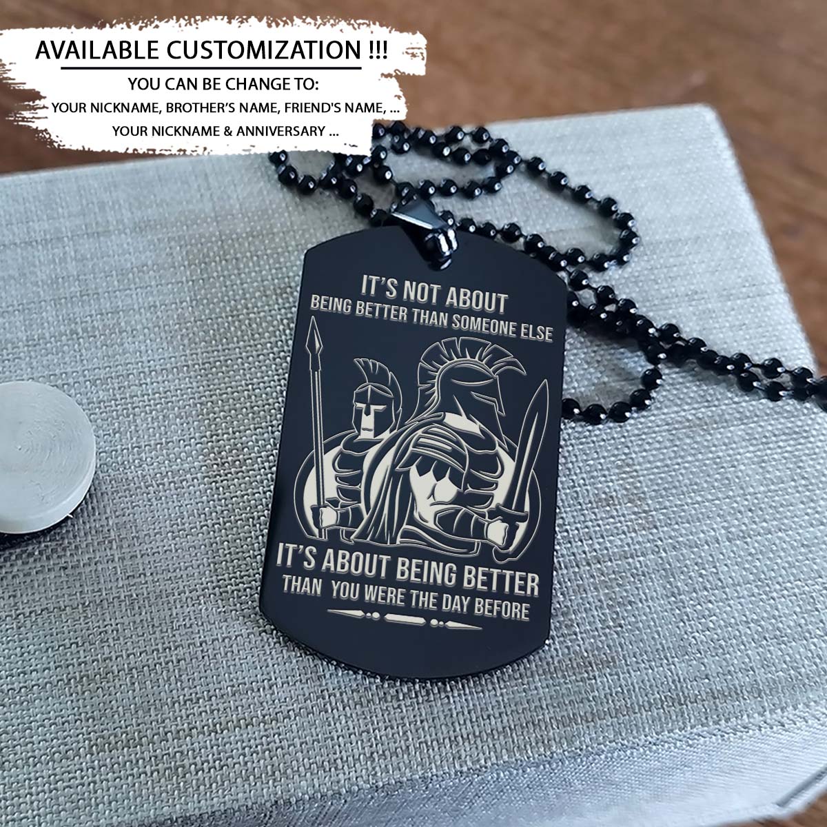 Spartan Dog Tag - Call On Me Brother - It's About Being Better Than You Were The Day Before - Spartan Warrior - Sparta - Leonidas - Gladiator - Spartan Necklace - Engrave Dog Tag