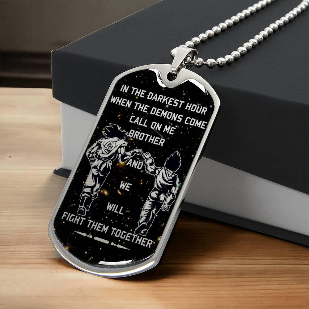 Dragon Ball - Call On Me Brother - Goku - Vegeta - Galaxy - Black Dog Tag - Dragon Ball Dog Tag - Military Ball Chain - Luxury Dog Tag