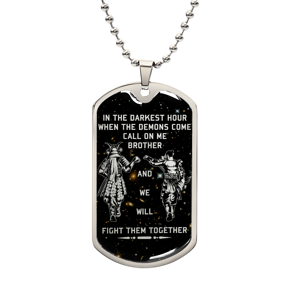 Samurai - Call On me Brother - Bushido - Katana - Ronin - Miyamoto Musashi - Galaxy - Black Dog Tag - Samurai Dog Tag - Military Ball Chain - Luxury Dog Tag