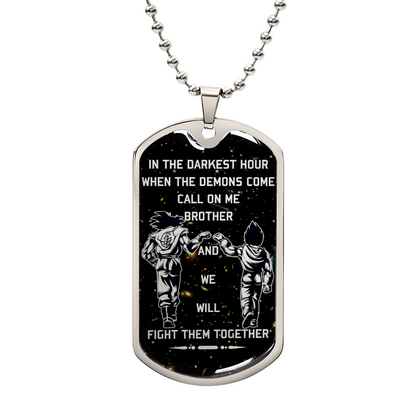 Dragon Ball - Call On Me Brother - Goku - Vegeta - Galaxy - Black Dog Tag - Dragon Ball Dog Tag - Military Ball Chain - Luxury Dog Tag