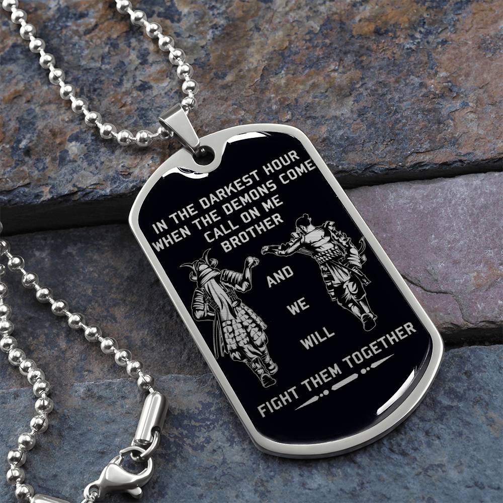 Samurai - Call On me Brother - Bushido - Katana - Ronin - Miyamoto Musashi - Black Dog Tag - Samurai Dog Tag - Military Ball Chain - Luxury Dog Tag