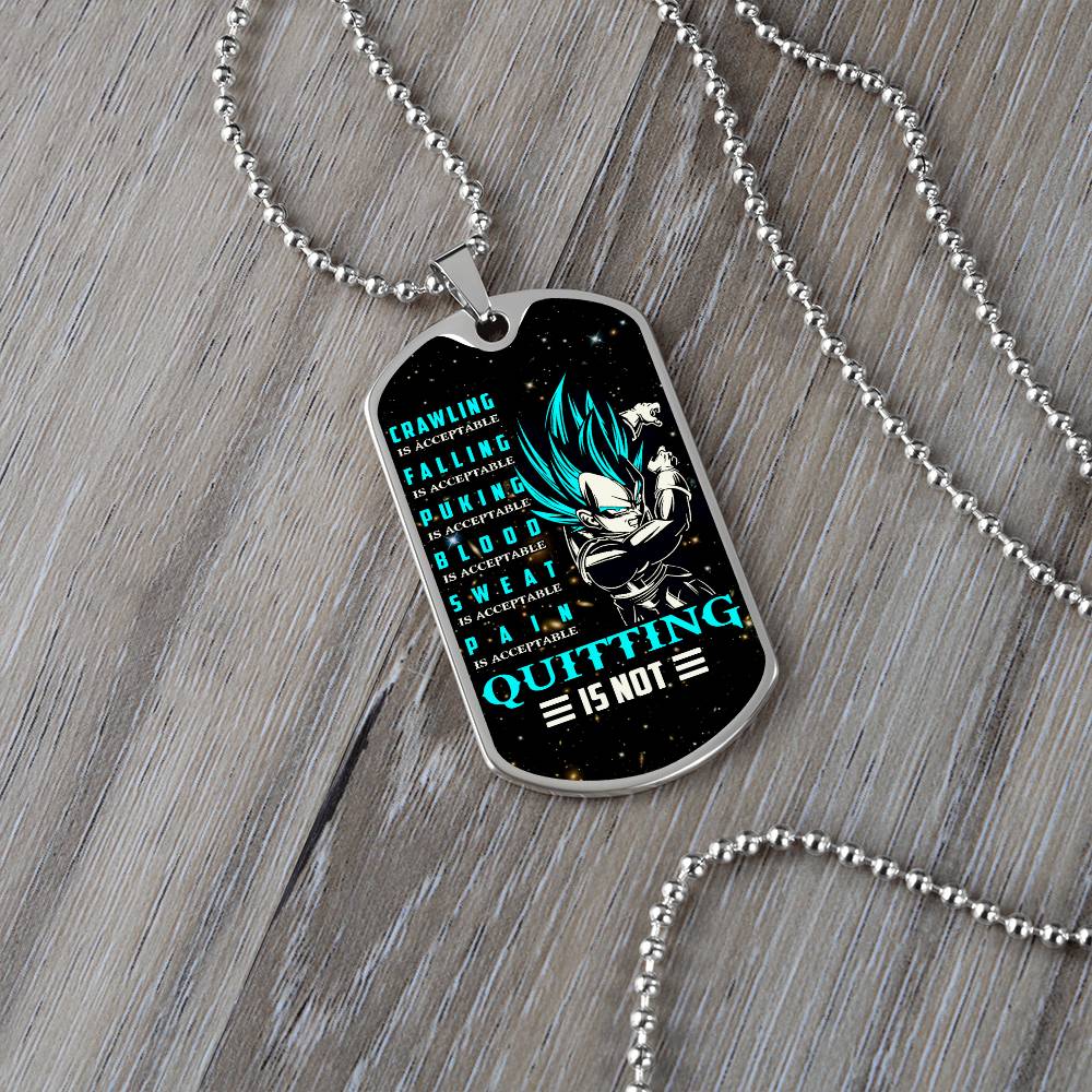 Dragon Ball - Quitting Is Not - Vegeta - Supper Saiyan Blue - Galaxy - Black Dog Tag - Dragon Ball Dog Tag - Military Ball Chain - Luxury Dog Tag