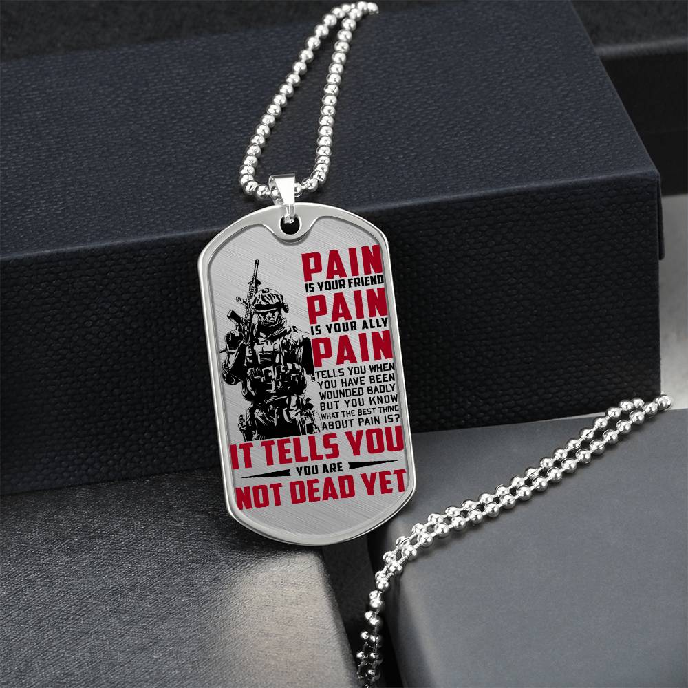 Soldier - PAIN - You Are Not Dead Yet 2 - Army - Marine - Soldier Dog Tag - Military Ball Chain - Luxury Dog Tag