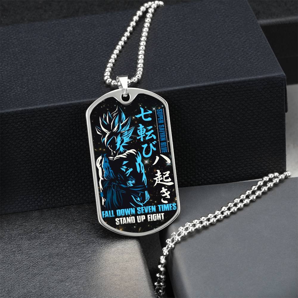 Dragon Ball - Fall Down Seven Times Stand Up Eight 2 - Goku - Supper Saiyan Blue - Black Dog Tag - Dragon Ball Dog Tag - Military Ball Chain - Luxury Dog Tag