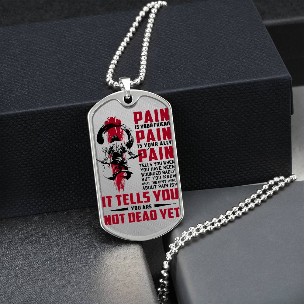 Samurai - PAIN - You Are Not Dead Yet - Bushido - Katana - Ronin - Samurai Dog Tag - Military Ball Chain - Luxury Dog Tag