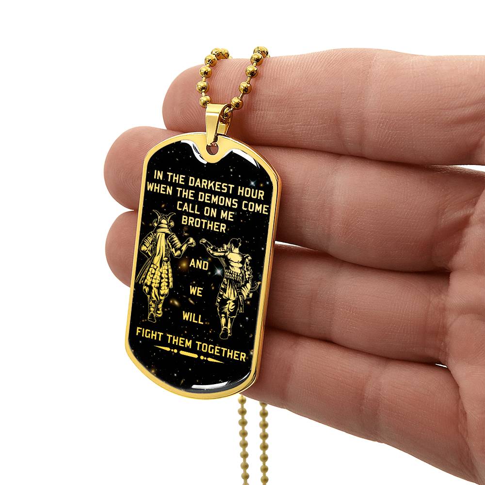 Samurai - Call On me Brother - Bushido - Katana - Ronin - Miyamoto Musashi - Galaxy - Black Dog Tag - Samurai Dog Tag - Military Ball Chain - Luxury Dog Tag