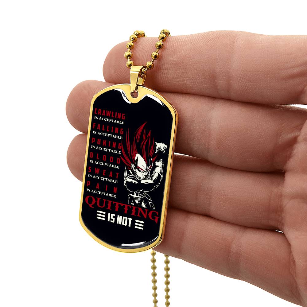 Dragon Ball - Quitting Is Not - Vegeta - Supper Saiyan God - Black Dog Tag - Dragon Ball Dog Tag - Military Ball Chain - Luxury Dog Tag