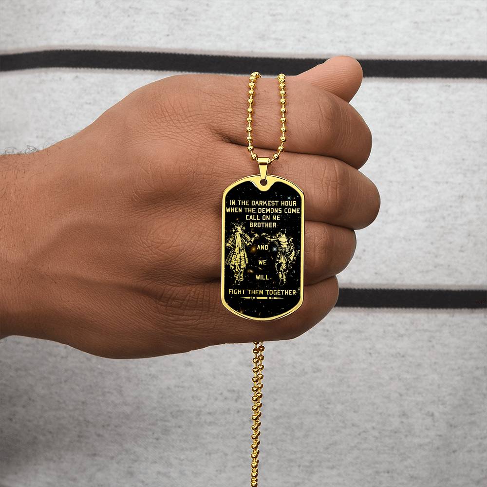 Samurai - Call On me Brother - Bushido - Katana - Ronin - Miyamoto Musashi - Galaxy - Black Dog Tag - Samurai Dog Tag - Military Ball Chain - Luxury Dog Tag