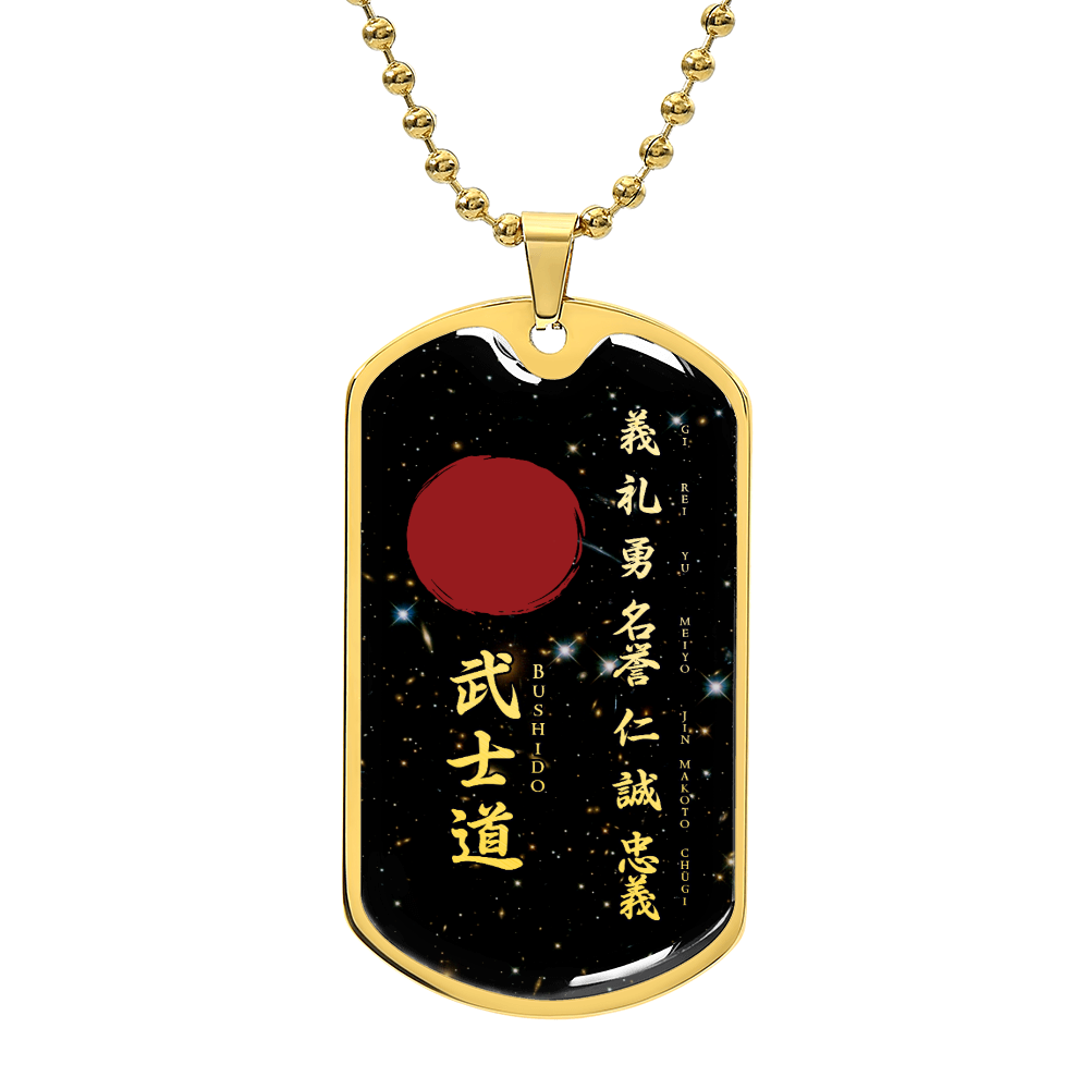 Samurai - The Seven Virtures Of Bushido - Bushido - Katana - Ronin - Galaxy - Black Dog Tag - Samurai Dog Tag - Military Ball Chain - Luxury Dog Tag