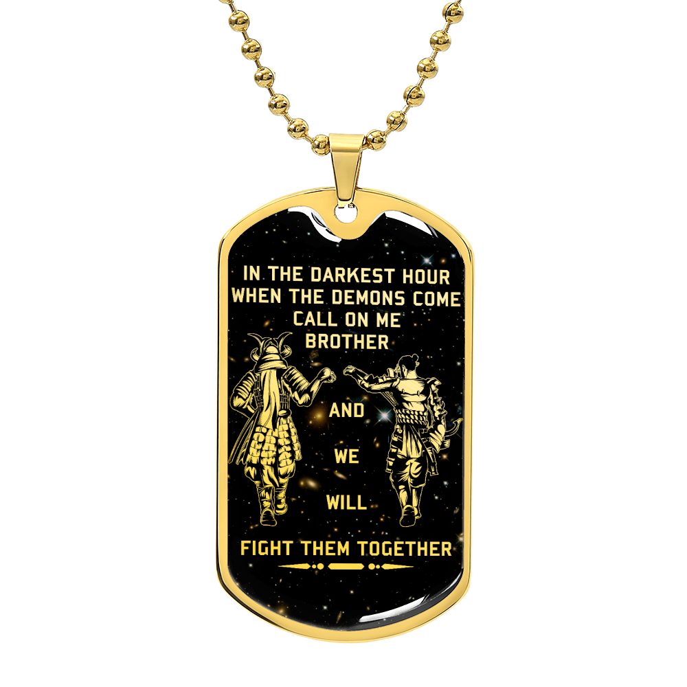 Samurai - Call On me Brother - Bushido - Katana - Ronin - Miyamoto Musashi - Galaxy - Black Dog Tag - Samurai Dog Tag - Military Ball Chain - Luxury Dog Tag