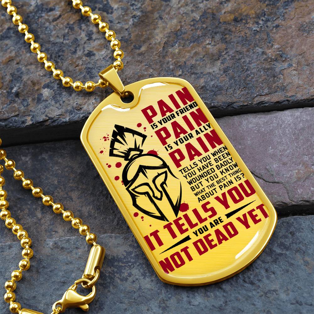 Warrior - PAIN - You Are Not Dead Yet - Sparta - Spartan - Warrior Dog Tag - Military Ball Chain - Luxury Dog Tag