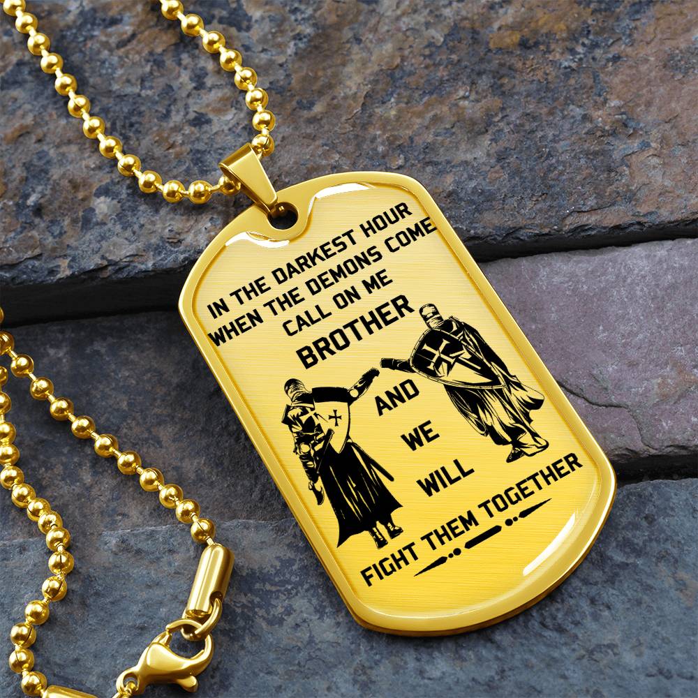 Knight Templar - Call On Me Brother - Knight Templar Dog Tag - Military Ball Chain - Luxury Dog Tag