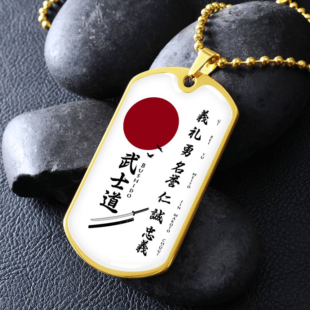 Samurai - The Seven Virtures Of Bushido 2 - Bushido - Katana - Ronin - Samurai Dog Tag - Military Ball Chain - Luxury Dog Tag