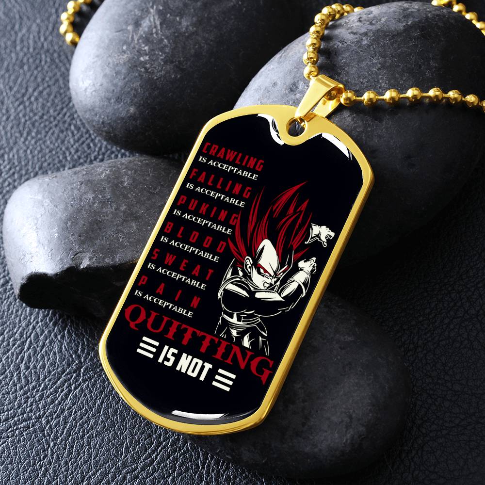 Dragon Ball - Quitting Is Not - Vegeta - Supper Saiyan God - Black Dog Tag - Dragon Ball Dog Tag - Military Ball Chain - Luxury Dog Tag