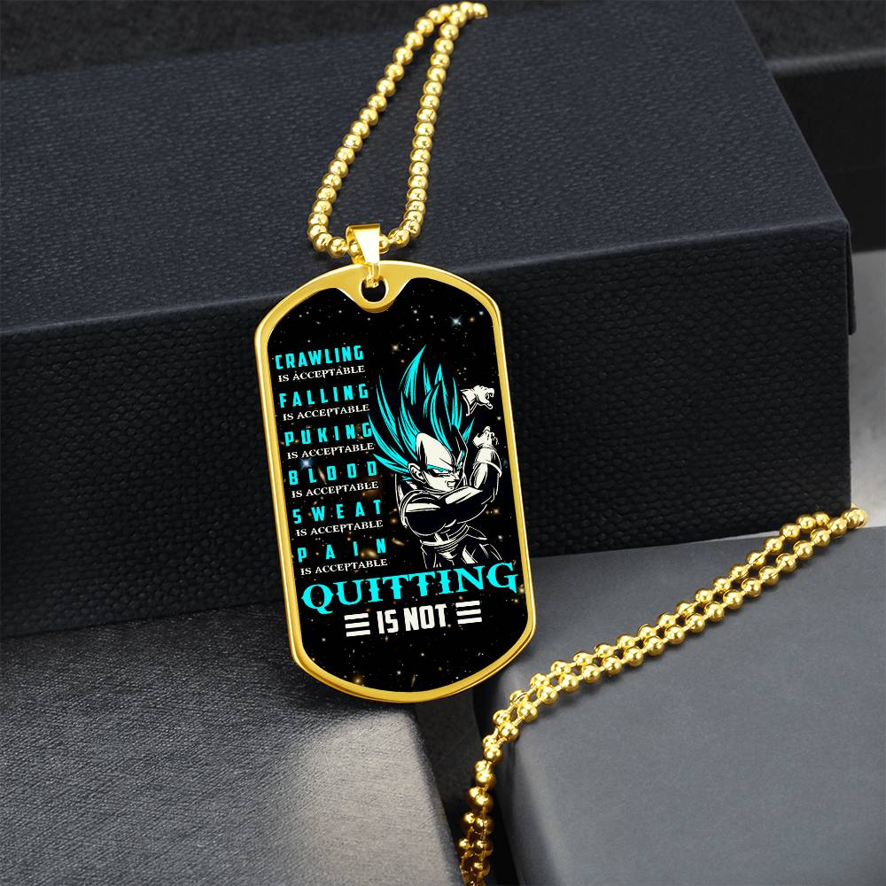 Dragon Ball - Quitting Is Not - Vegeta - Supper Saiyan Blue - Galaxy - Black Dog Tag - Dragon Ball Dog Tag - Military Ball Chain - Luxury Dog Tag