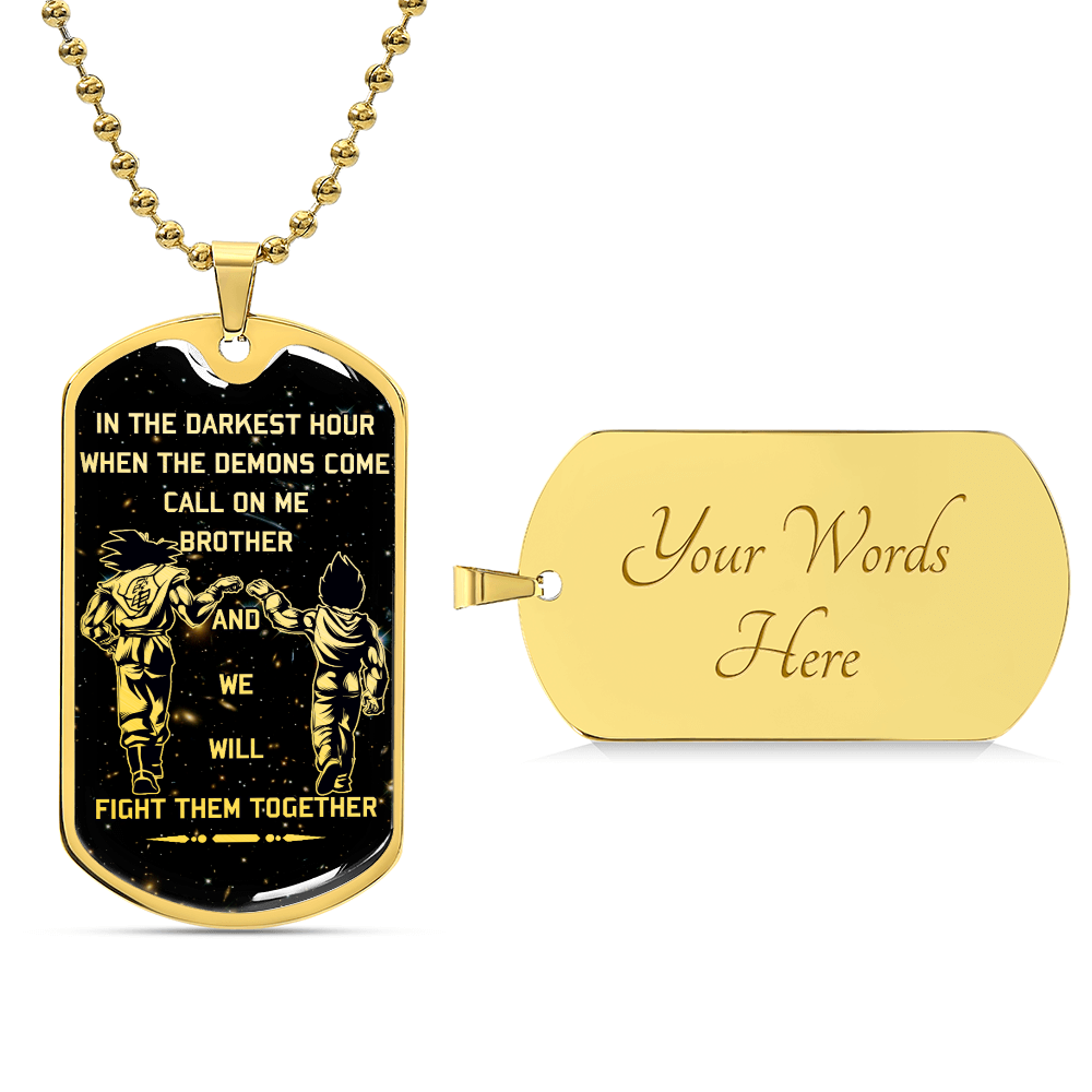 Dragon Ball - Call On Me Brother - Goku - Vegeta - Galaxy - Black Dog Tag - Dragon Ball Dog Tag - Military Ball Chain - Luxury Dog Tag