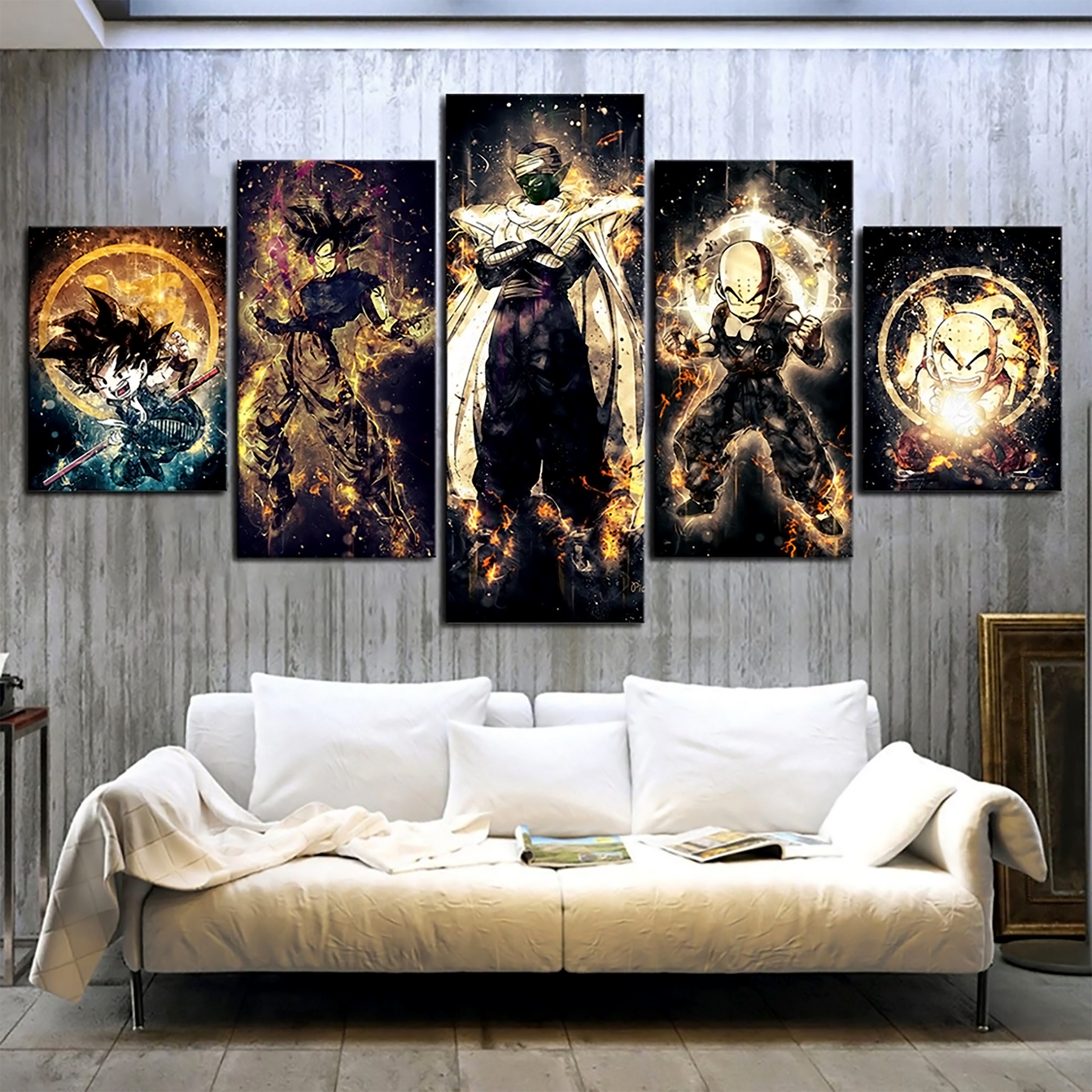 Dragon Ball - 5 Pieces Wall Art - Kid Goku - Black Goku - Piccolo - Krillin - Kamehameha - Dragon Ball Poster - Dragon Ball Canvas