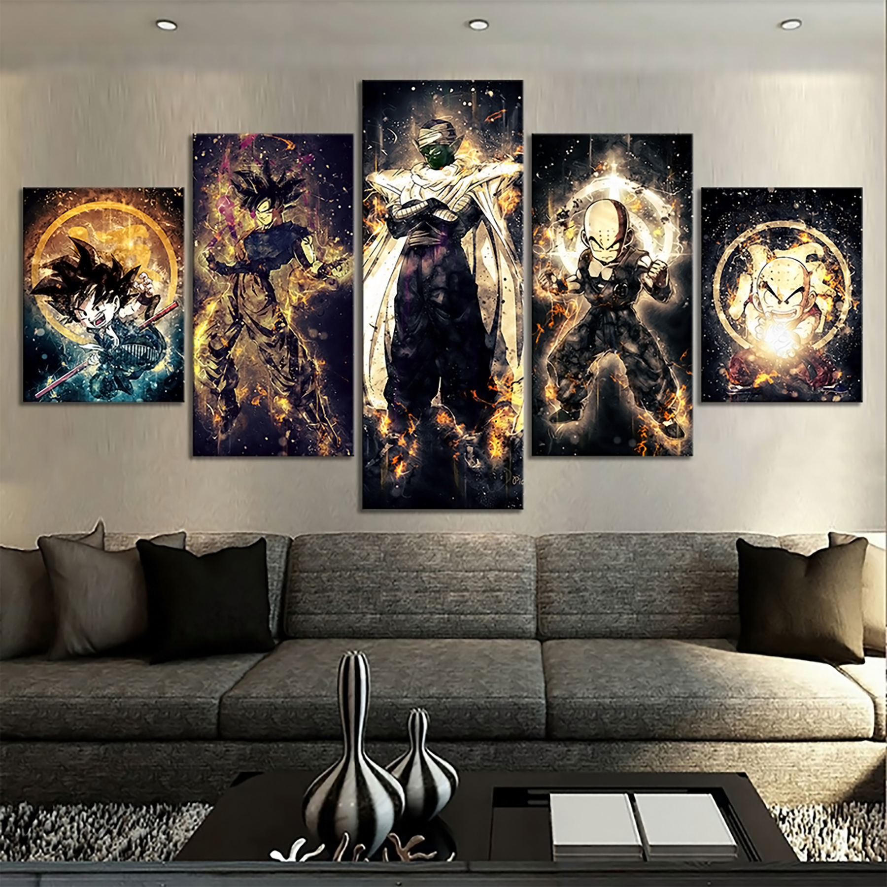 Dragon Ball - 5 Pieces Wall Art - Kid Goku - Black Goku - Piccolo - Krillin - Kamehameha - Dragon Ball Poster - Dragon Ball Canvas