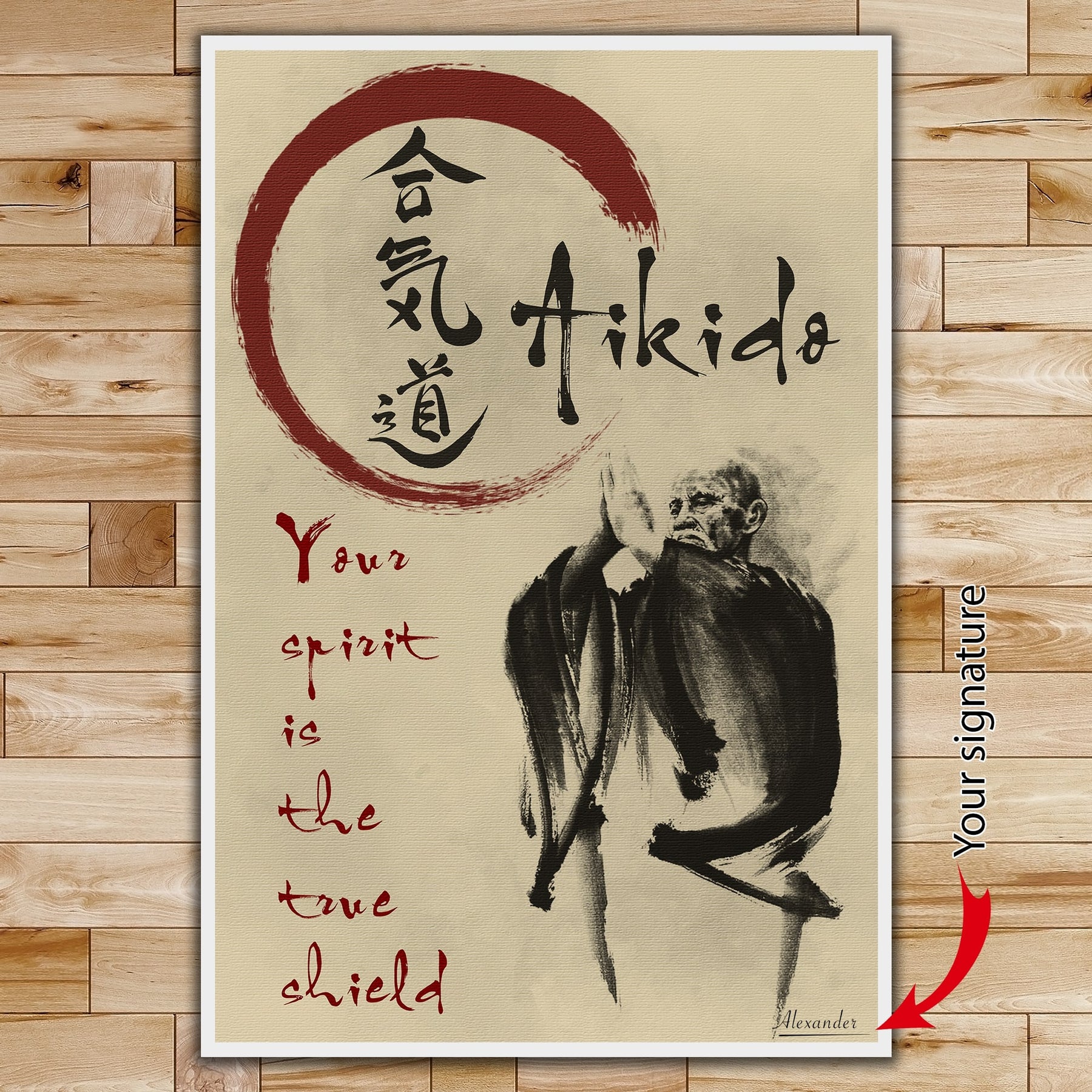 AI034 - Your Spirit Is The True Shield - Morihei Ueshiba - Vertical Poster - Vertical Canvas - Aikido Poster