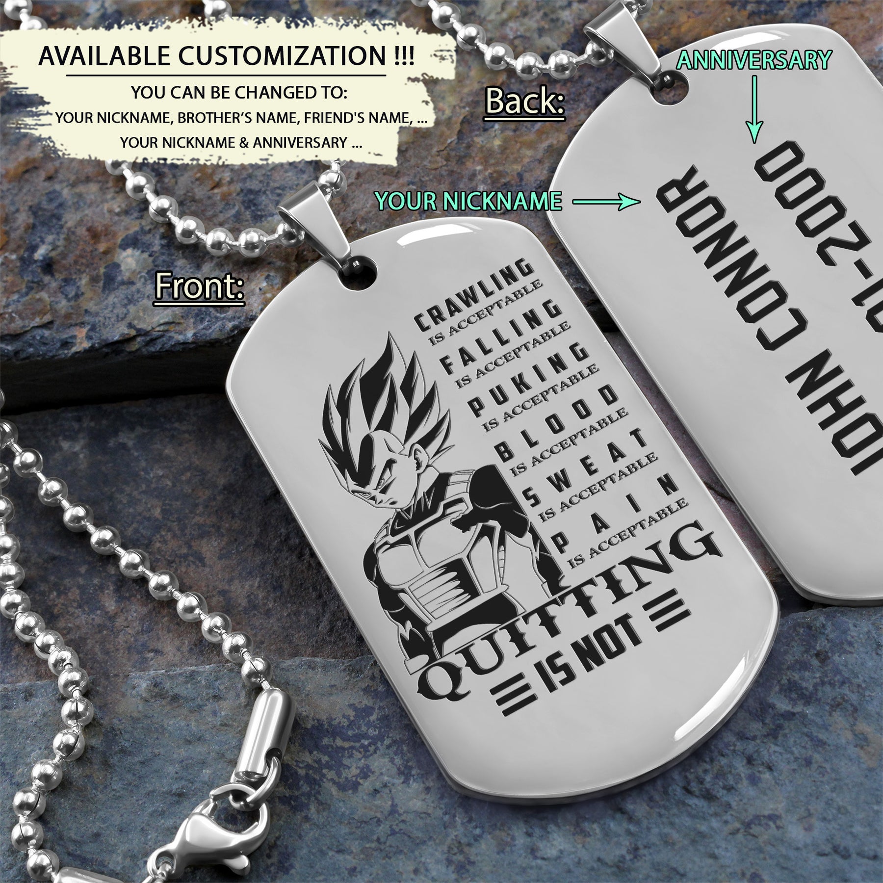 DRD019 - Quitting Is Not - Vegeta - Dragon Ball - Engrave Silver Dog Tag