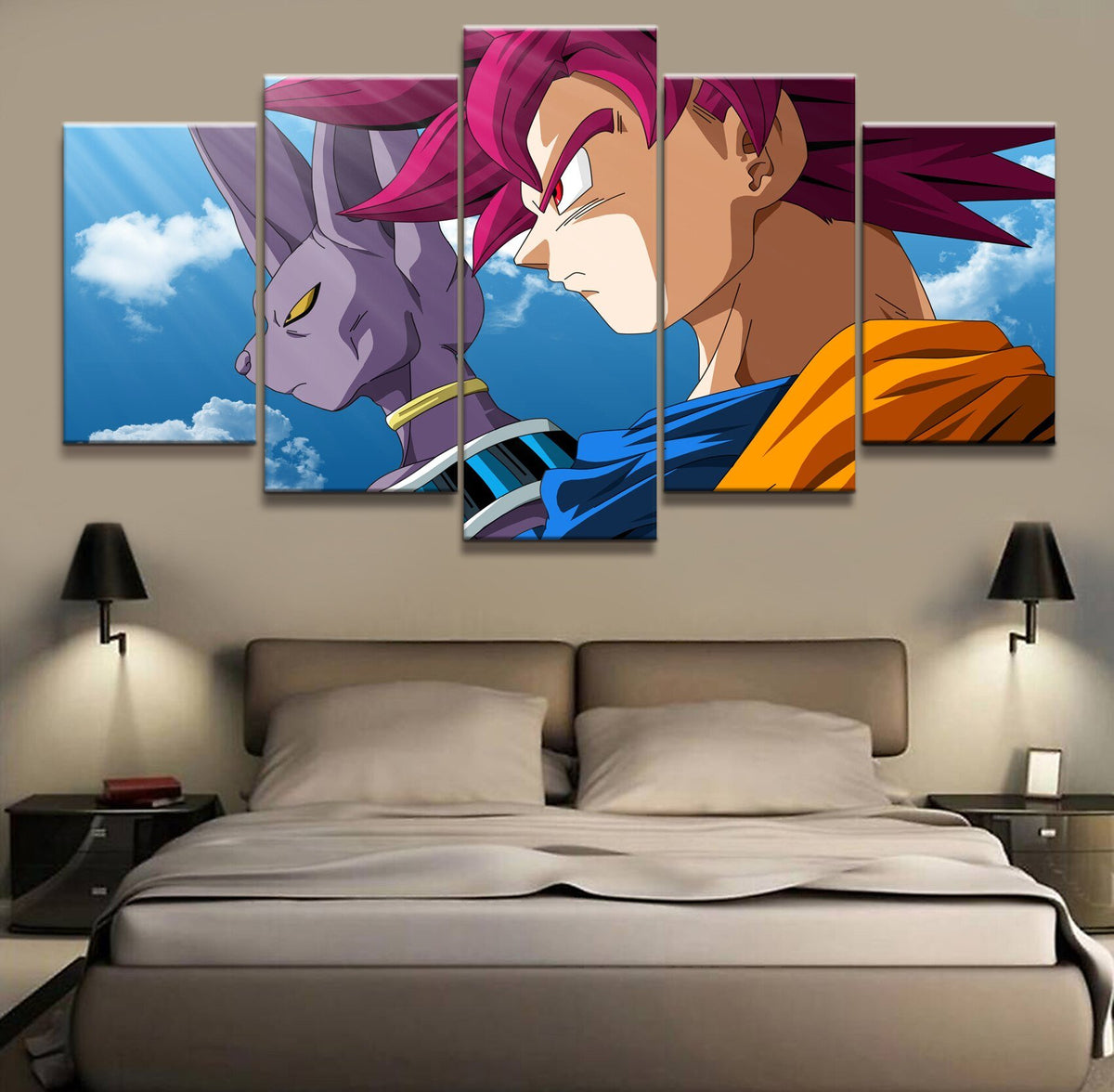 Dragon Ball - 5 Pieces Wall Art - Beerus - Goku - Super Saiyan God - Dragon Ball Poster - Dragon Ball Canvas