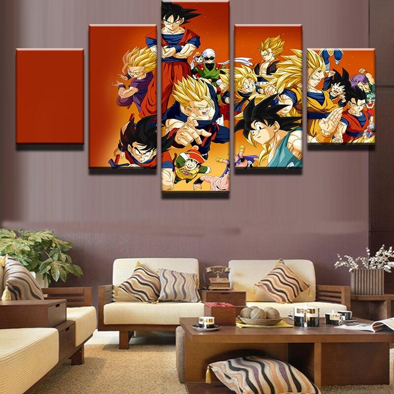 Dragon Ball - 5 Pieces Wall Art - Goku - Gohan - Vegeta - Trunks - Majin Boo - Dragon Ball Poster - Dragon Ball Canvas