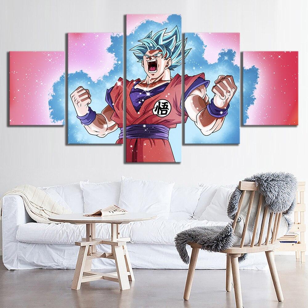 Dragon Ball - 5 Pieces Wall Art - Goku - Super Saiyan Blue - Dragon Ball Poster - Dragon Ball Canvas