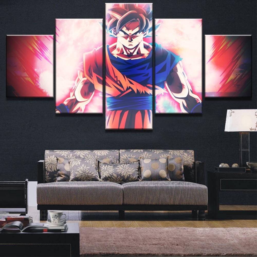 Dragon Ball - 5 Pieces Wall Art - Goku - Super Saiyan God - Dragon Ball Poster - Dragon Ball Canvas