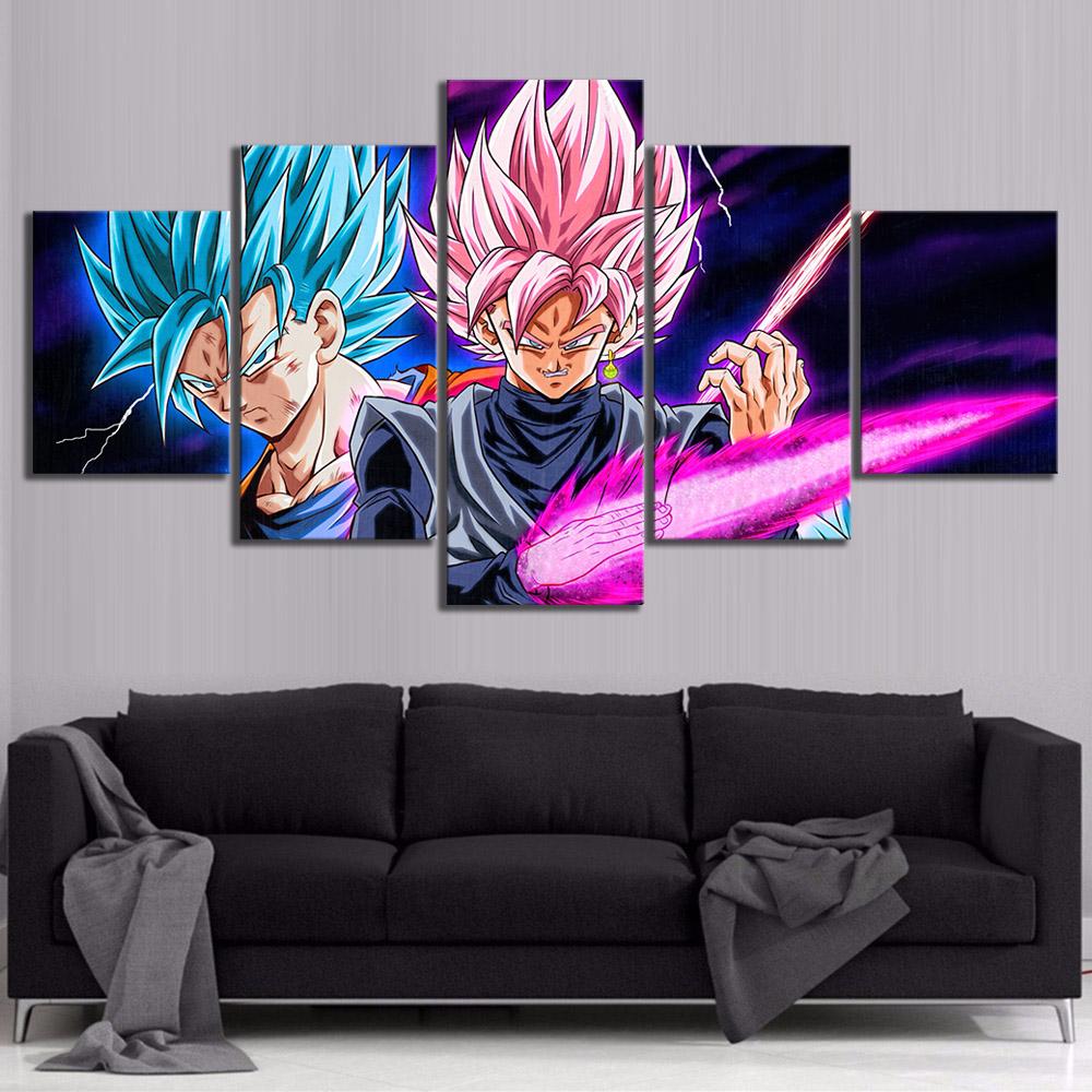 Dragon Ball - 5 Pieces Wall Art - Goku - Super Saiyan Blue - Black Goku - Super Saiyan Rose - Dragon Ball Poster - Dragon Ball Canvas