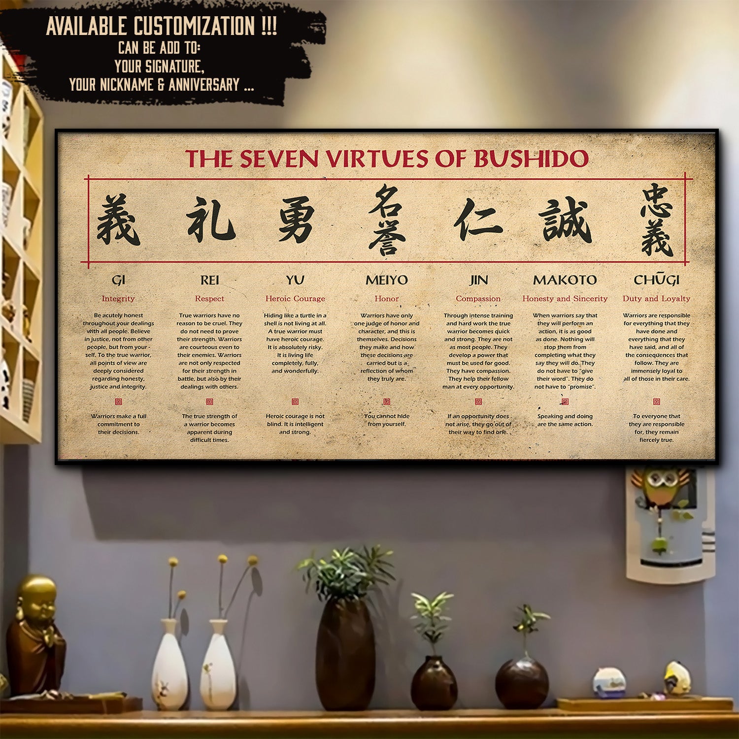 SA097 - The Seven Virtues Of Bushido - English - Horizontal Poster - Horizontal Canvas - Samurai Poster