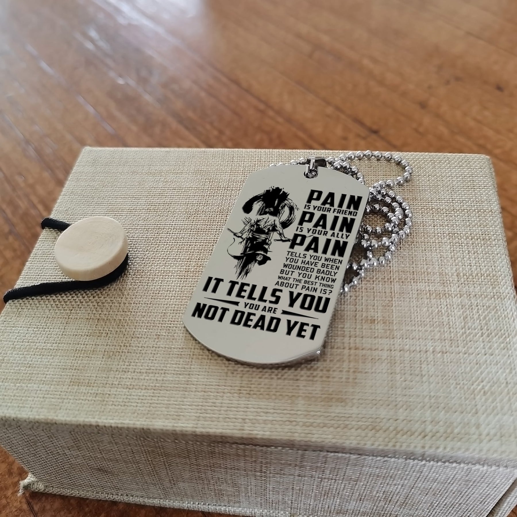 SAD004 - PAIN - You Are Not Dead Yet - Samurai - Engrave Silver Dog Tag