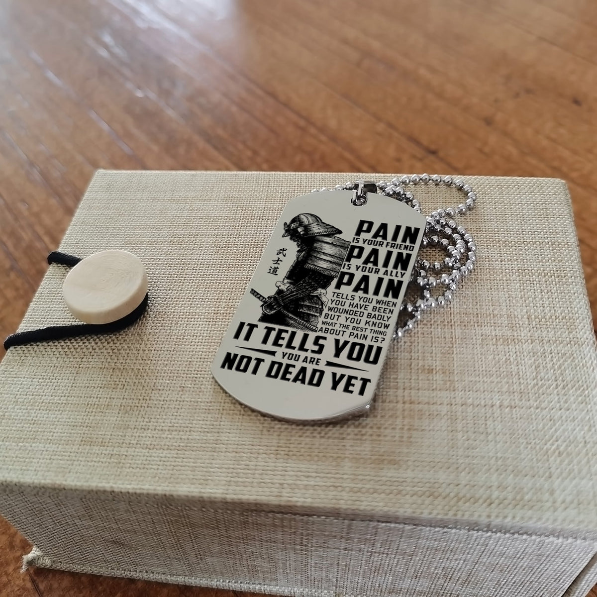 SAD014 - PAIN - You Are Not Dead Yet - Samurai - Engrave Silver Dog Tag