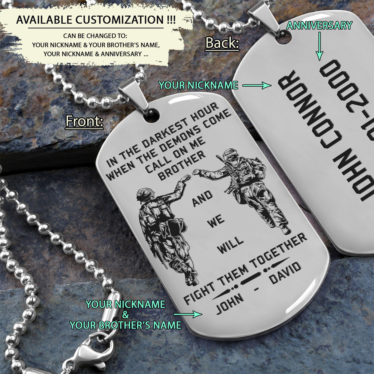 SDD013 - Call On Me Brother - English - Soldier Dog Tag - Engrave Silver Dog Tag