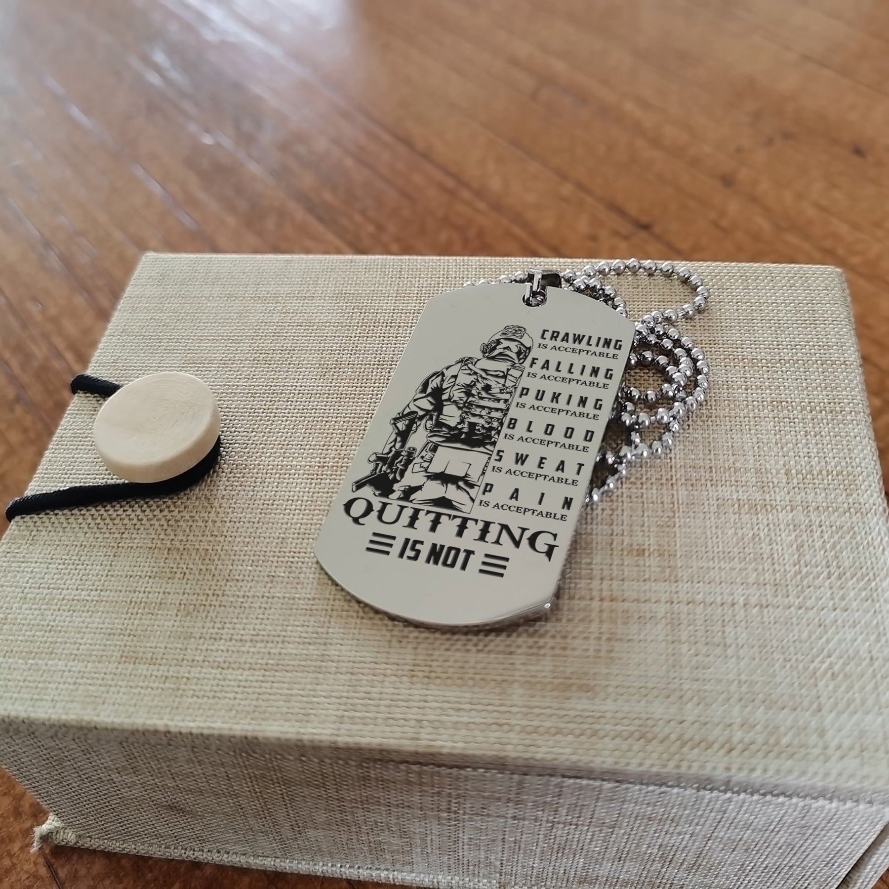SDD023 - Quitting Is Not - Soldier Dog Tag - Engrave Silver Dog Tag