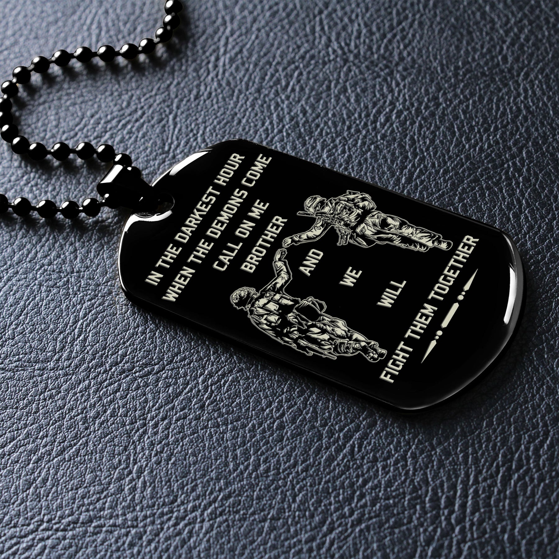 SDD029 - Call On Me Brother - English - Quitting Is Not - Slodier Dog Tag - Engrave Double Black Dog Tag