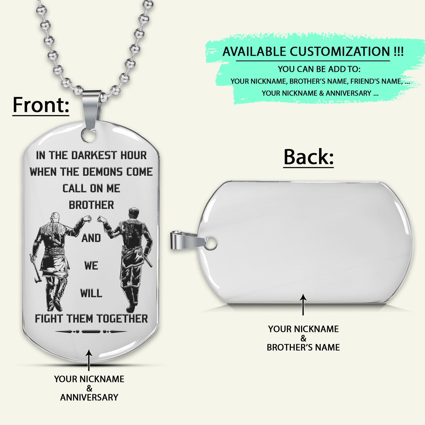 VKD001 - Call On Me Brother - English - Viking DogTag - Engrave Silver Dog Tag